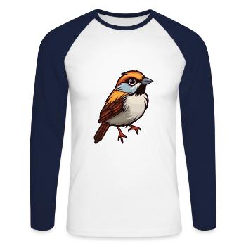 Sparrow Cute Cartoon Kawaii Watercolor Animal Pet - Unisex Long Sleeve Baseball T-Shirt - white/navy - Front - Nik (191cm)