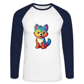 Wolf Niedliche Karikatur Kawaii Aquarell Tier Haustier - Unisex Baseballshirt langarm - Weiß/Navy - Vorne - Nik (191cm)
