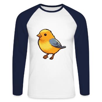 Canari Oiseau Mignon Dessin Animé Kawaii Aquarelle Animal - T-shirt baseball manches longues Homme - blanc/marine - Devant - Nik (191cm)