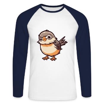 Sparrow Cute Cartoon Kawaii Watercolor Animal Pet - Unisex Long Sleeve Baseball T-Shirt - white/navy - Front - Nik (191cm)