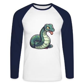 Anaconda Mignon Dessin Animé Kawaii Aquarelle Animal De Compagnie - T-shirt baseball manches longues Homme - blanc/marine - Devant - Nik (191cm)