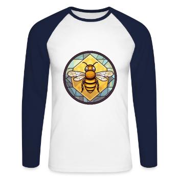 Biene Buntglas bunte Karikatur Kawaii Tier - Unisex Baseballshirt langarm - Weiß/Navy - Vorne - Nik (191cm)