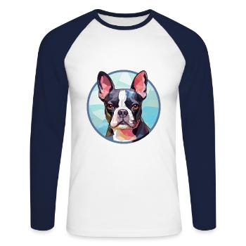 Boston Terrier Hund Bunte Karikatur - Unisex Baseballshirt langarm - Weiß/Navy - Vorne - Nik (191cm)