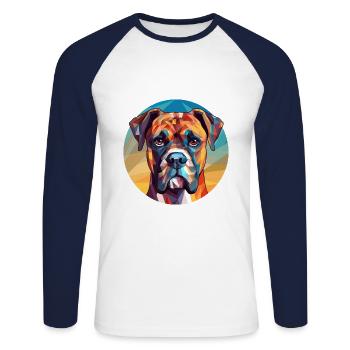 Boxer Hund Buntes Glas Bunte Karikatur Kawaii An - Unisex Baseballshirt langarm - Weiß/Navy - Vorne - Nik (191cm)