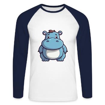 Nilpferd Niedliche Karikatur Kawaii Aquarell Tier Haustier - Unisex Baseballshirt langarm - Weiß/Navy - Vorne - Nik (191cm)