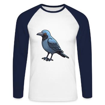 Corbeau mignon dessin animé kawaii aquarelle animal animal de compagnie - T-shirt baseball manches longues Homme - blanc/marine - Devant - Nik (191cm)