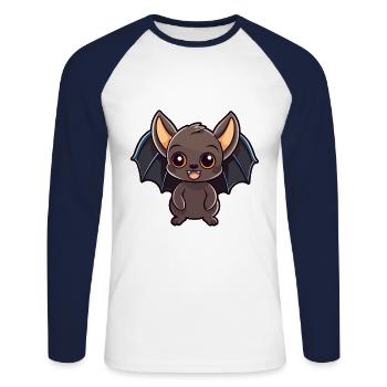 Fledermaus niedliche Karikatur Kawaii Aquarell Tier Haustier - Unisex Baseballshirt langarm - Weiß/Navy - Vorne - Nik (191cm)