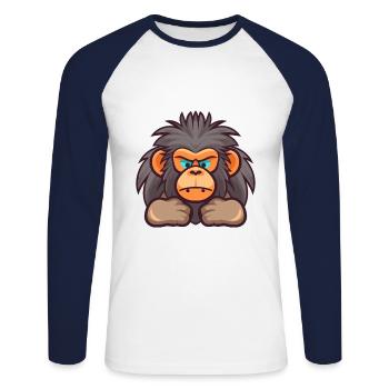 Baboon Cute Cartoon Kawaii Watercolor Animal Pet - Unisex Long Sleeve Baseball T-Shirt - white/navy - Front - Nik (191cm)