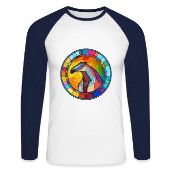 Anteater Stained Glass Colorful Cartoon Kawaii Ani - Unisex Long Sleeve Baseball T-Shirt - white/navy - Front - Nik (191cm)