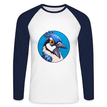 Blauer Eichelhäher Vogel Buntes Glas Bunte Karikatur Kawai - Unisex Baseballshirt langarm - Weiß/Navy - Vorne - Nik (191cm)