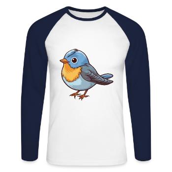 Oiseau Mignon Dessin Animé Kawaii Aquarelle Animal De Compagnie - T-shirt baseball manches longues Homme - blanc/marine - Devant - Nik (191cm)