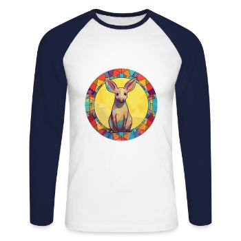 Aardvark Stained Glass Colorful Cartoon Kawaii Ani - Unisex Long Sleeve Baseball T-Shirt - white/navy - Front - Nik (191cm)