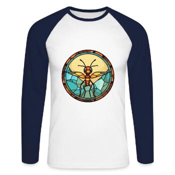 Fourmi vitrail coloré dessin animé Kawaii Animal - T-shirt baseball manches longues Homme - blanc/marine - Devant - Nik (191cm)
