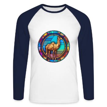 Kamel-Buntglas-Bunt-Cartoon-Kawaii-Tier - Unisex Baseballshirt langarm - Weiß/Navy - Vorne - Nik (191cm)