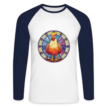 Huhn Buntes Glas Bunte Karikatur Kawaii Anim - Unisex Baseballshirt langarm - Weiß/Navy - Vorne - Nik (191cm)