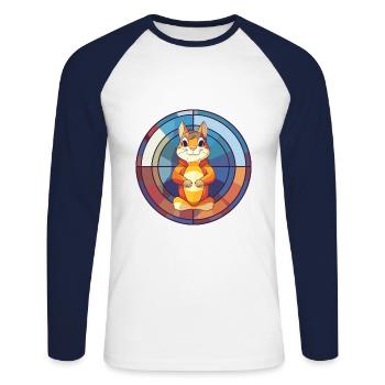 Chipmunk Stained Glass Colorful Cartoon Kawaii Ani - Unisex Long Sleeve Baseball T-Shirt - white/navy - Front - Nik (191cm)