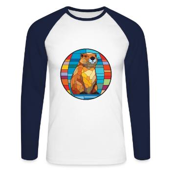 Biber Buntglas Bunte Karikatur Kawaii Anima - Unisex Baseballshirt langarm - Weiß/Navy - Vorne - Nik (191cm)