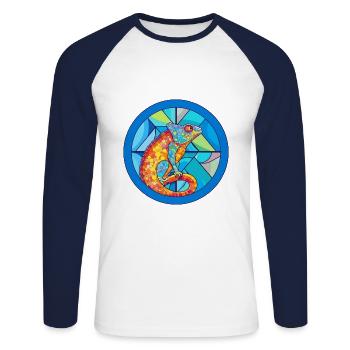 Chameleon Stained Glass Colorful Cartoon Kawaii An - Unisex Long Sleeve Baseball T-Shirt - white/navy - Front - Nik (191cm)