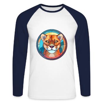 Cougar Buntglas Bunte Karikatur Kawaii Anima - Unisex Baseballshirt langarm - Weiß/Navy - Vorne - Nik (191cm)