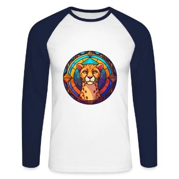 Gepard Buntes Glas Bunte Karikatur Kawaii Anim - Unisex Baseballshirt langarm - Weiß/Navy - Vorne - Nik (191cm)