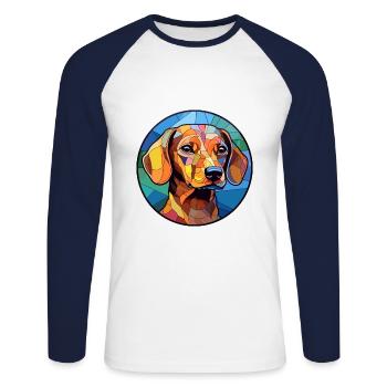 Dackelhund Hund Buntglas Bunte Karikatur Kawai - Unisex Baseballshirt langarm - Weiß/Navy - Vorne - Nik (191cm)