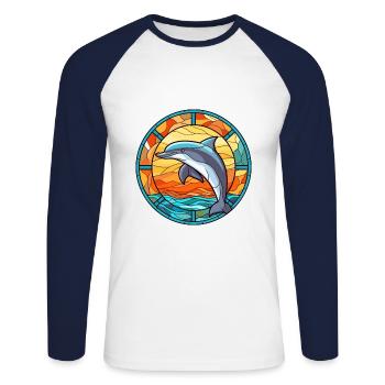 Delfin Buntes Glas Bunte Karikatur Kawaii Anim - Unisex Baseballshirt langarm - Weiß/Navy - Vorne - Nik (191cm)