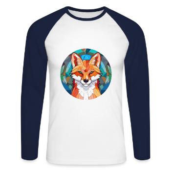 Fuchs Buntes Buntes Karikatur Kawaii Tier - Unisex Baseballshirt langarm - Weiß/Navy - Vorne - Nik (191cm)
