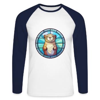 Gopher Stained Glass Colorful Cartoon Kawaii Anima - Unisex Long Sleeve Baseball T-Shirt - white/navy - Front - Nik (191cm)