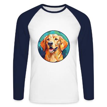 Golden Retriever chien vitrail coloré Cartoo - T-shirt baseball manches longues Homme - blanc/marine - Devant - Nik (191cm)