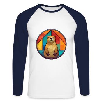 Und täglich grüßt Murmeltier Bunte Karikatur Kawaii An - Unisex Baseballshirt langarm - Weiß/Navy - Vorne - Nik (191cm)