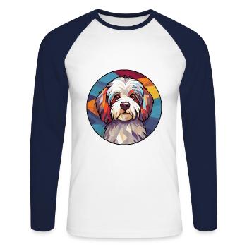 Havaneser Hund Bunte Karikatur Kawaii - Unisex Baseballshirt langarm - Weiß/Navy - Vorne - Nik (191cm)