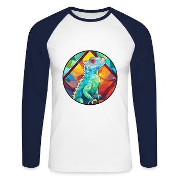 Iguane vitrail coloré dessin animé Kawaii Anima - T-shirt baseball manches longues Homme - blanc/marine - Devant - Nik (191cm)