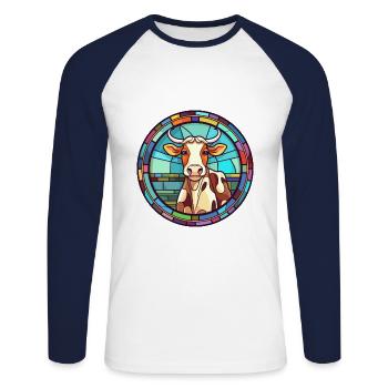 Kuh Buntes Glas Bunte Karikatur Kawaii Tier - Unisex Baseballshirt langarm - Weiß/Navy - Vorne - Nik (191cm)