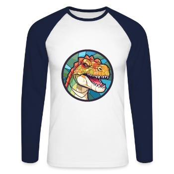 Dinosaur Stained Glass Colorful Cartoon Kawaii Ani - Unisex Long Sleeve Baseball T-Shirt - white/navy - Front - Nik (191cm)
