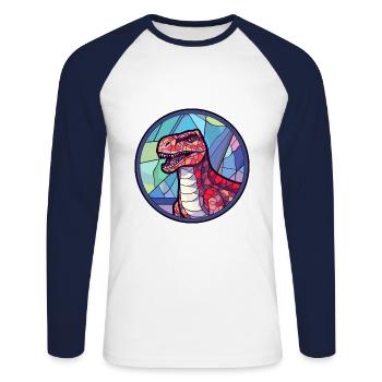 Dinosaur Stained Glass Colorful Cartoon Kawaii Ani - Unisex Long Sleeve Baseball T-Shirt - white/navy - Front - Nik (191cm)