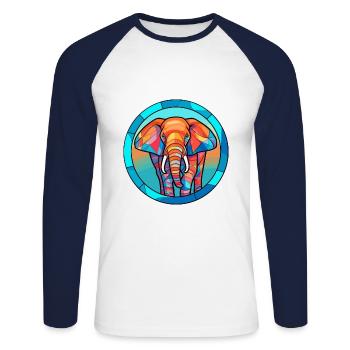 Elephant Stained Glass Colorful Cartoon Kawaii Ani - Unisex Long Sleeve Baseball T-Shirt - white/navy - Front - Nik (191cm)
