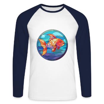 Poisson vitrail coloré dessin animé kawaii animal - T-shirt baseball manches longues Homme - blanc/marine - Devant - Nik (191cm)