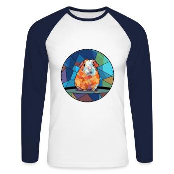 Cochon d’Inde vitrail coloré Cartoon Kawaii A - T-shirt baseball manches longues Homme - blanc/marine - Devant - Nik (191cm)