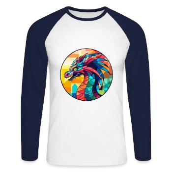 Drache Buntes Glas Bunte Karikatur Kawaii Anima - Unisex Baseballshirt langarm - Weiß/Navy - Vorne - Nik (191cm)