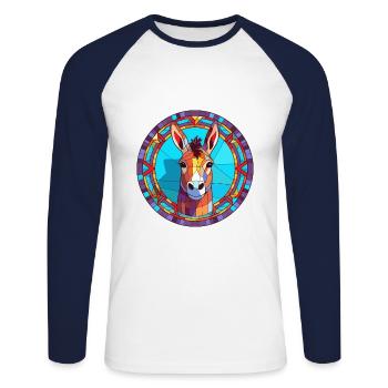 Esel Buntes Glas Bunte Karikatur Kawaii Anima - Unisex Baseballshirt langarm - Weiß/Navy - Vorne - Nik (191cm)