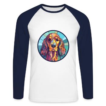 Englischer Cocker Spaniel Hund Buntglas Bunt - Unisex Baseballshirt langarm - Weiß/Navy - Vorne - Nik (191cm)