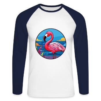 Flamingo Stained Glass Colorful Cartoon Kawaii Ani - Unisex Long Sleeve Baseball T-Shirt - white/navy - Front - Nik (191cm)