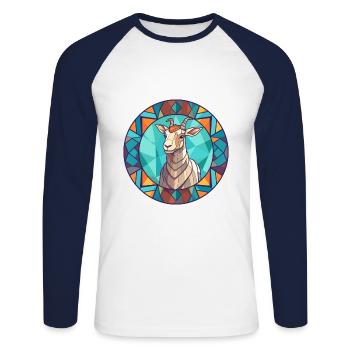 Chèvre vitrail coloré dessin animé Kawaii Animal - T-shirt baseball manches longues Homme - blanc/marine - Devant - Nik (191cm)