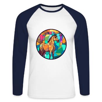 Pferd Bunte Karikatur Kawaii Tier - Unisex Baseballshirt langarm - Weiß/Navy - Vorne - Nik (191cm)