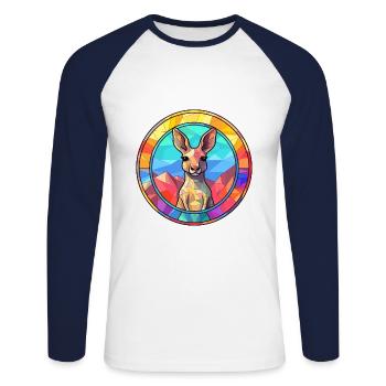 Kangaroo Stained Glass Colorful Cartoon Kawaii Ani - Unisex Long Sleeve Baseball T-Shirt - white/navy - Front - Nik (191cm)