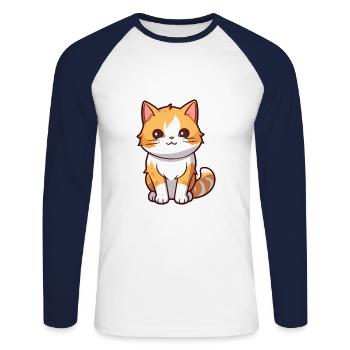 Katze niedliche Karikatur Kawaii Aquarell Tier Haustier - Unisex Baseballshirt langarm - Weiß/Navy - Vorne - Nik (191cm)