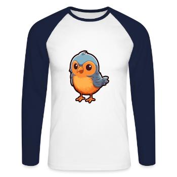 Oiseau Mignon Dessin Animé Kawaii Aquarelle Animal De Compagnie - T-shirt baseball manches longues Homme - blanc/marine - Devant - Nik (191cm)