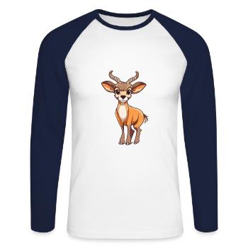 Antilope mignon dessin animé kawaii aquarelle Animal de compagnie - T-shirt baseball manches longues Homme - blanc/marine - Devant - Nik (191cm)