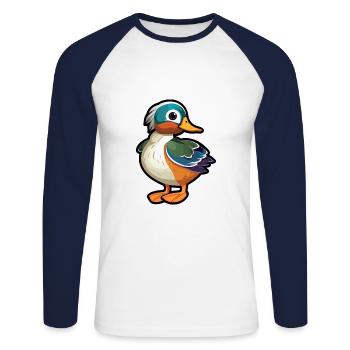 Mandarinente niedliche Karikatur Kawaii Aquarell Anima - Unisex Baseballshirt langarm - Weiß/Navy - Vorne - Nik (191cm)