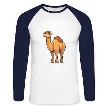 Camel Cute Cartoon Kawaii Watercolor Animal Pet - Unisex Long Sleeve Baseball T-Shirt - white/navy - Front - Nik (191cm)